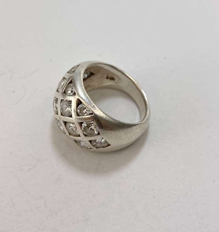Ring - 925 Silver Thick Band With White Stones Set In Diagonal Patterns #ML1177 R795.00 | Dimensi...