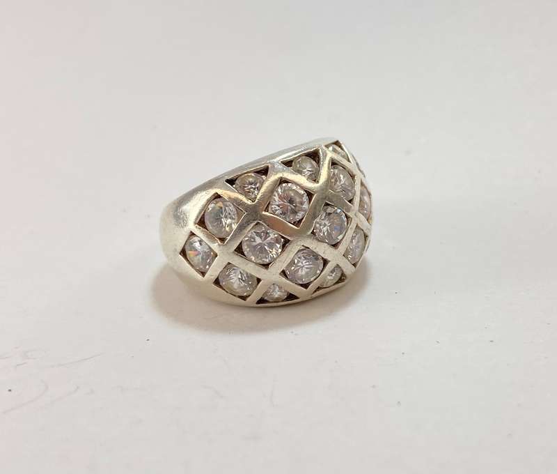 Ring - 925 Silver Thick Band With White Stones Set In Diagonal Patterns #ML1177 R795.00 | Dimensi...
