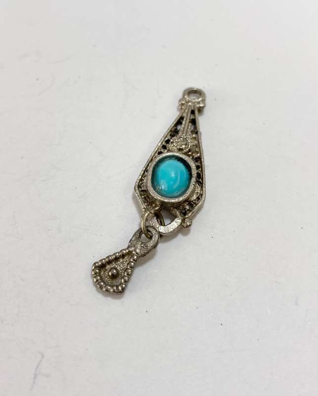 Pendant - Silver Colour Pendant With Blue Bead and Dangling Smaller Triangle #ML1186 R220.00 | Di...