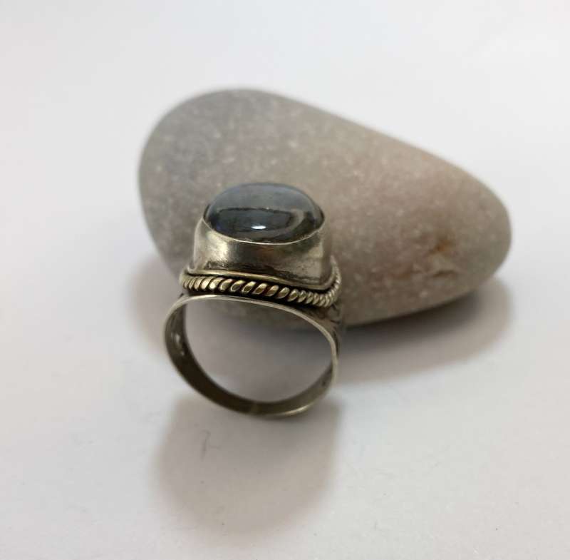 Ring - Large Wide Band Laboradite Stone. Silver Colour #ML1176 R495.00| Dimensions: Ring Size V ...