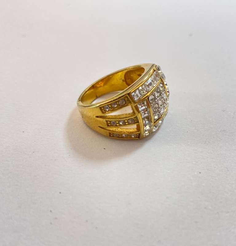 Ring - Fashion ring with diamante set in a square & stones down the sides. Gold Coloured #ML1194 ...