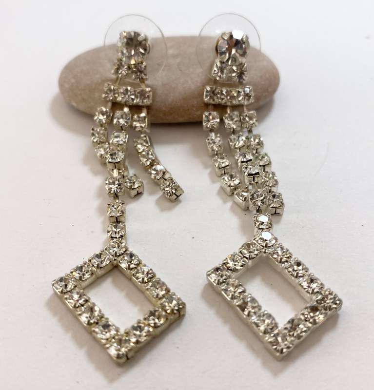 Earrings - Diamante with 3 strands and rectangle cutout shape. Silver Coloured #ML1197 R495.00 | ...