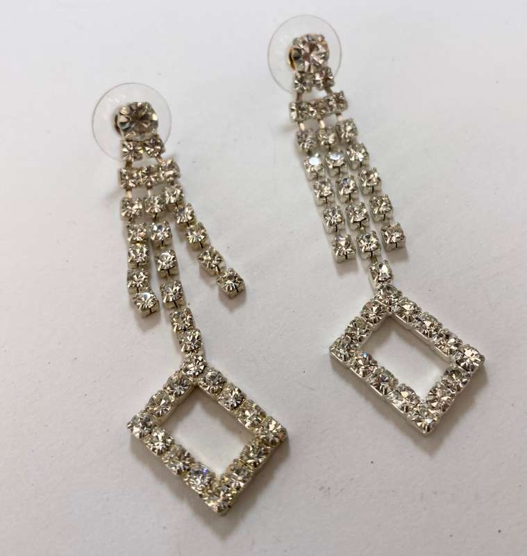 Earrings - Diamante with 3 strands and rectangle cutout shape. Silver Coloured #ML1197 R495.00 | ...