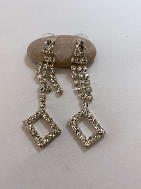 Earrings - Diamante with 3 strands and rectangle cutout shape. Silver Coloured #ML1197 R495.00 | ...