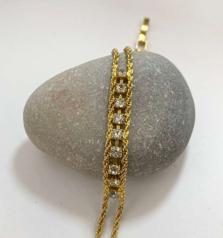 Bracelet - Double Rope Chain With Diamante. Gold Colour #ML1206 R250.00 | Dimensions: 190mm x 7mm