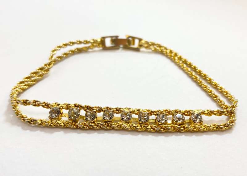 Bracelet - Double Rope Chain With Diamante. Gold Colour #ML1206 R250.00 | Dimensions: 190mm x 7mm