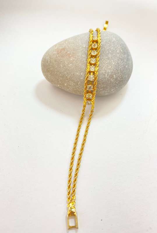 Bracelet - Double Rope Chain With Diamante. Gold Colour #ML1206 R250.00 | Dimensions: 190mm x 7mm