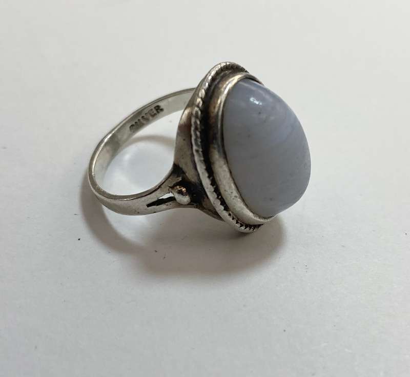 Ring - Silver With Large Blue Lace Agate Stone. Marked 'Silver' #ML1209 R495.00 | Dimensions: Sto...