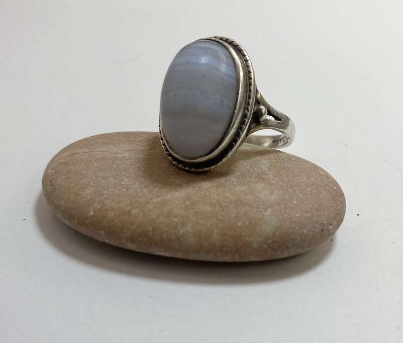 Ring - Silver With Large Blue Lace Agate Stone. Marked 'Silver' #ML1209 R495.00 | Dimensions: Sto...