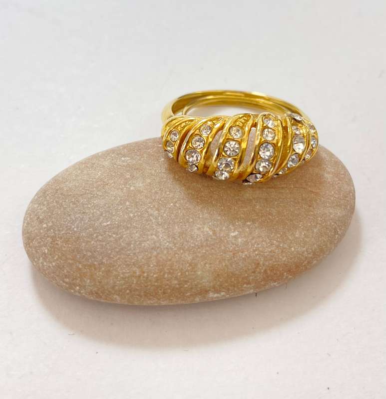 Ring - Wrapped With Diamante. Gold Coloured #ML1222