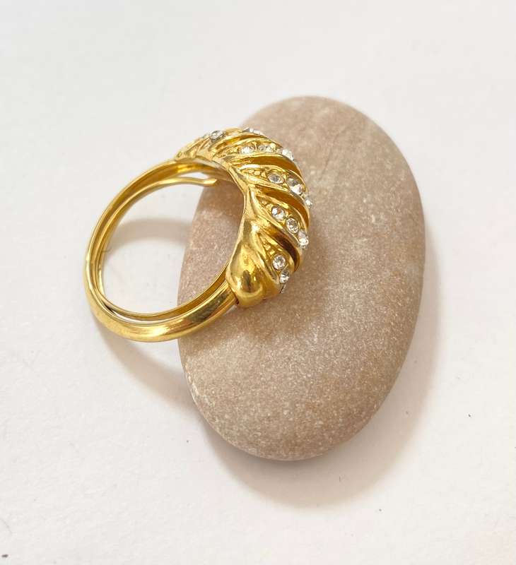 Ring - Wrapped With Diamante. Gold Coloured #ML1222