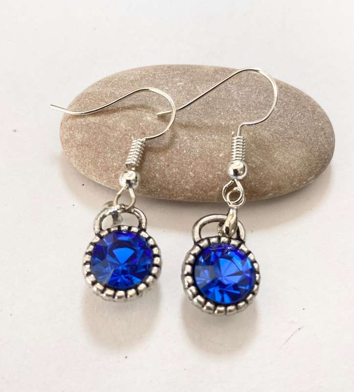 Set - 18k White Gold Plated Set of Earrings and Necklace With Synthetic Blue Sapphires #ML1230 R6...