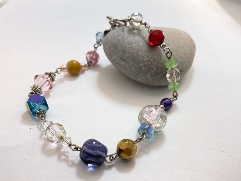 Bracelet - Glass Multi-Colour Beads. Silver Colour#ML1245 R150.00 | Dimensions: 240mm