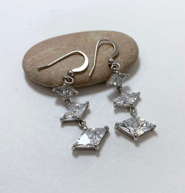 Earrings - Triple Diamond Shaped Diamante Drops. Silver Colour#ML1252 R395.00 | Dimensions: 42mm L