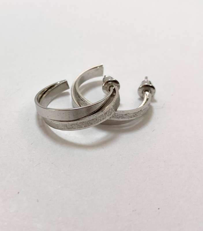 Earrings - Two-Tone Double Band Half Moon Hoops. Silver Colour #ML1265 R195.00 | Dimensions: 30mm...