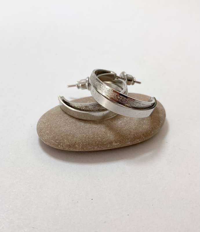 Earrings - Two-Tone Double Band Half Moon Hoops. Silver Colour #ML1265 R195.00 | Dimensions: 30mm...