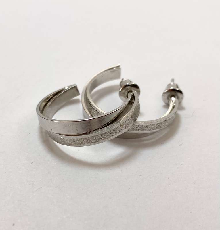 Earrings - Two-Tone Double Band Half Moon Hoops. Silver Colour #ML1265 R195.00 | Dimensions: 30mm...