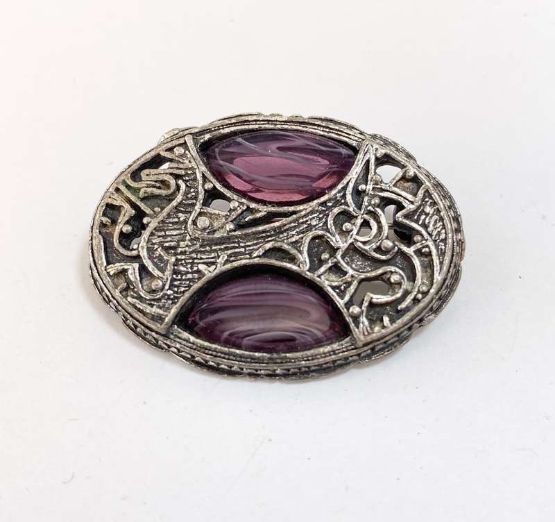 Brooch - Purple agate Stone & Detail. Silver Colour