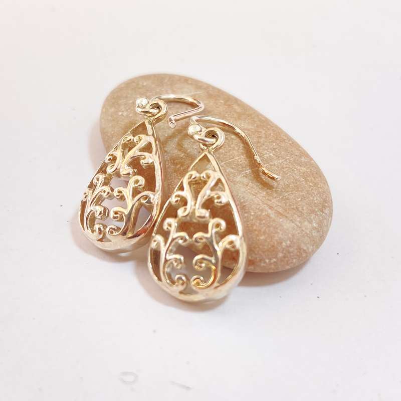 Earrings - Sterling Silver Tear Drops With Twirly Design #ML1315