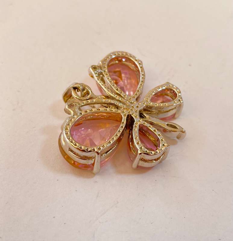 Pendant - Light Rose Gemstone Butterfly & Clear Stones. Silver Colour #ML1317