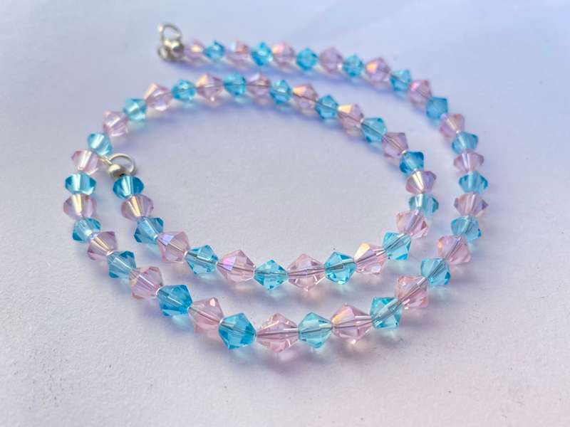 Necklace - Baby Blue and Pink Beads With Silver Colour Clasp #ML1334