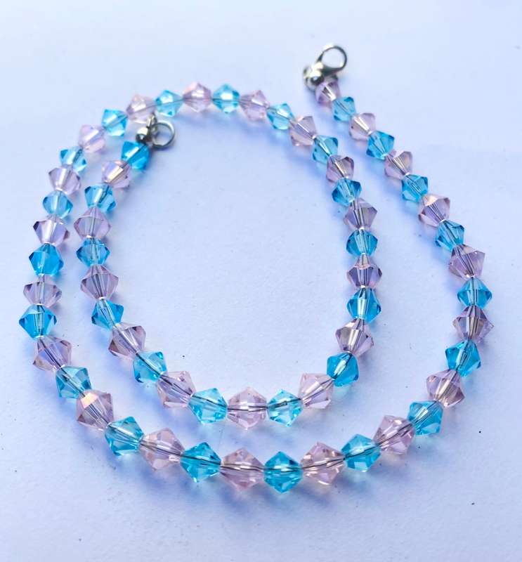 Necklace - Baby Blue and Pink Beads With Silver Colour Clasp #ML1334