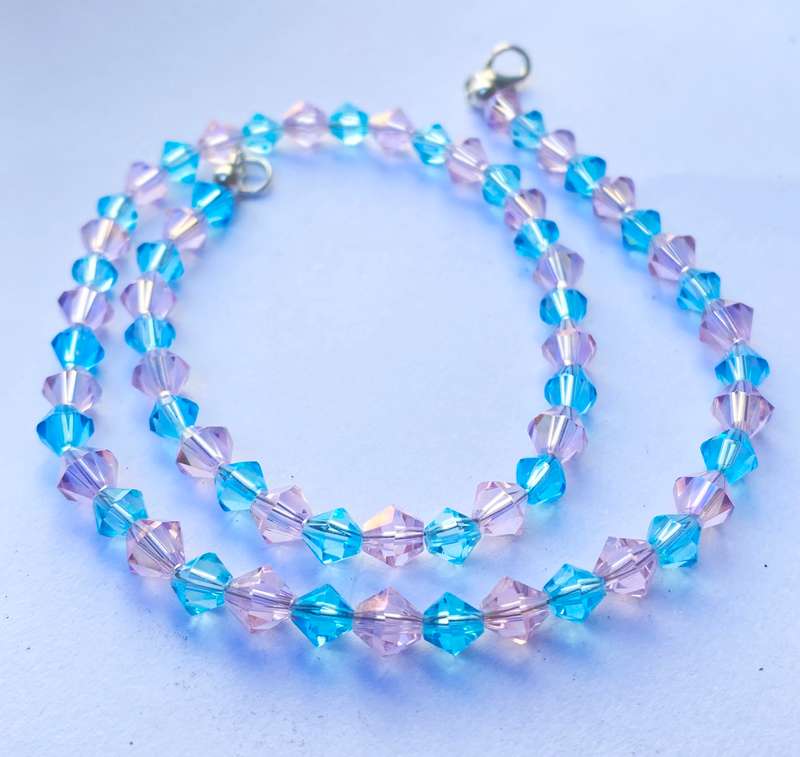 Necklace - Baby Blue and Pink Beads With Silver Colour Clasp #ML1334