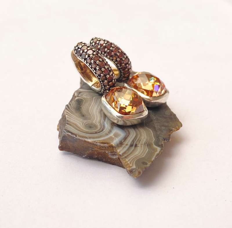 Set - Thomas Sabo Earrings, Pendant and Ring. Imperial Topaz Stones. All 925 Silver