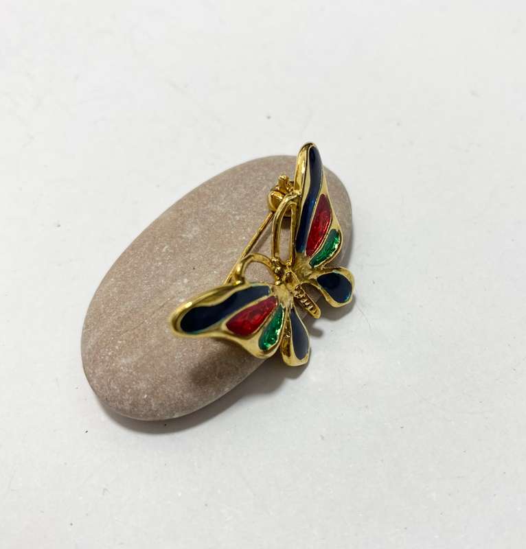 Brooch - Butterfly With Blue, Green and Red Colour. Gold Colour #ML1370