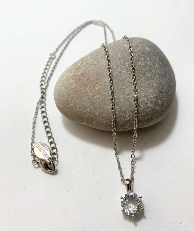 Necklace - Mestige Branded Silver Colour Chain With Crystal Centre Stone Pendant #ML1385
