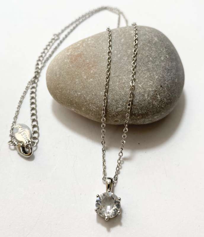 Necklace - Mestige Branded Silver Colour Chain With Crystal Centre Stone Pendant #ML1385
