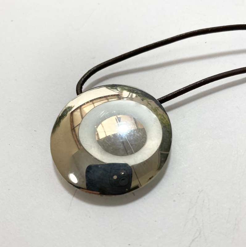 Necklace - Large Round Silver Pendant "Janhoek" on Black Cord #ML1388