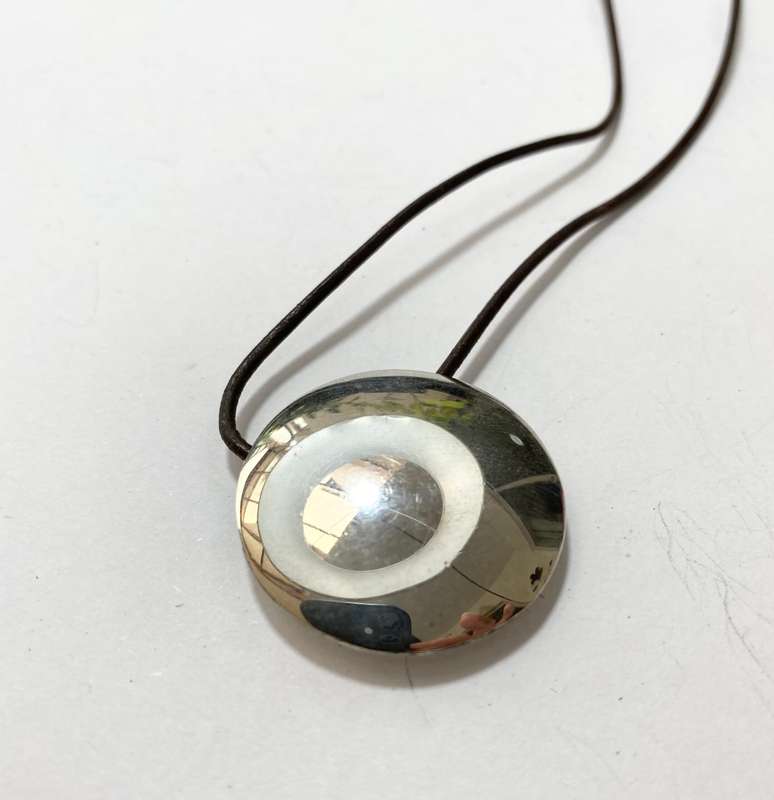 Necklace - Large Round Silver Pendant "Janhoek" on Black Cord #ML1388