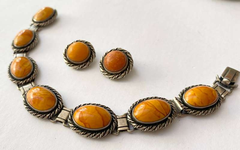 Set - Antique Silver Bracelet and Clip-on Earrings. Hallmark 'Haandsmedet' 8305 DRI. #ML1395