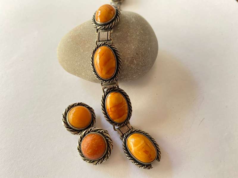 Set - Antique Silver Bracelet and Clip-on Earrings. Hallmark 'Haandsmedet' 8305 DRI. #ML1395
