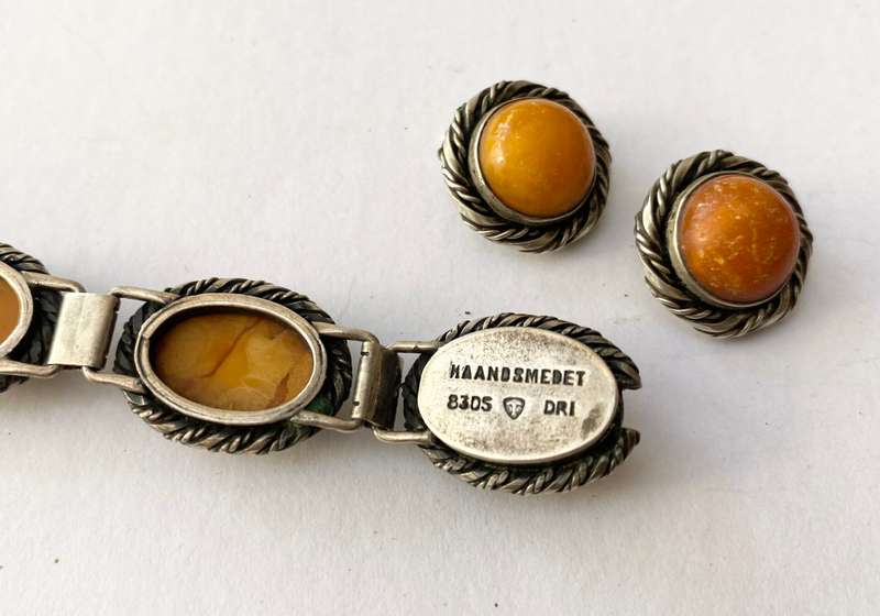 Set - Antique Silver Bracelet and Clip-on Earrings. Hallmark 'Haandsmedet' 8305 DRI. #ML1395