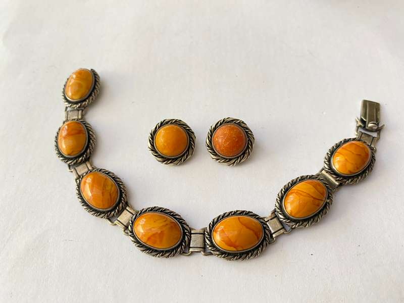 Set - Antique Silver Bracelet and Clip-on Earrings. Hallmark 'Haandsmedet' 8305 DRI. #ML1395