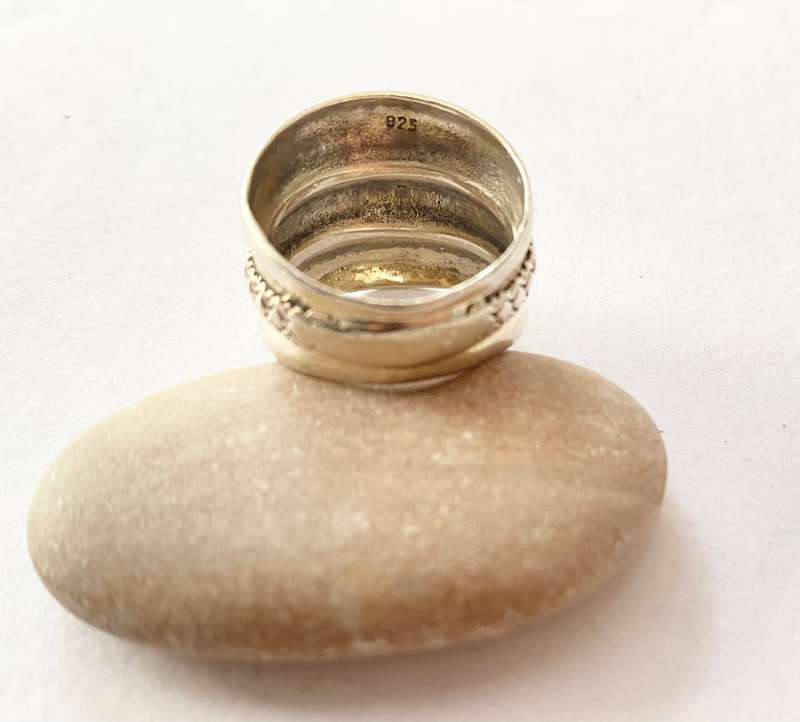 Ring - 925 Silver Wide Band With Centre Rope Detail. Triple Band Style #ML1408
