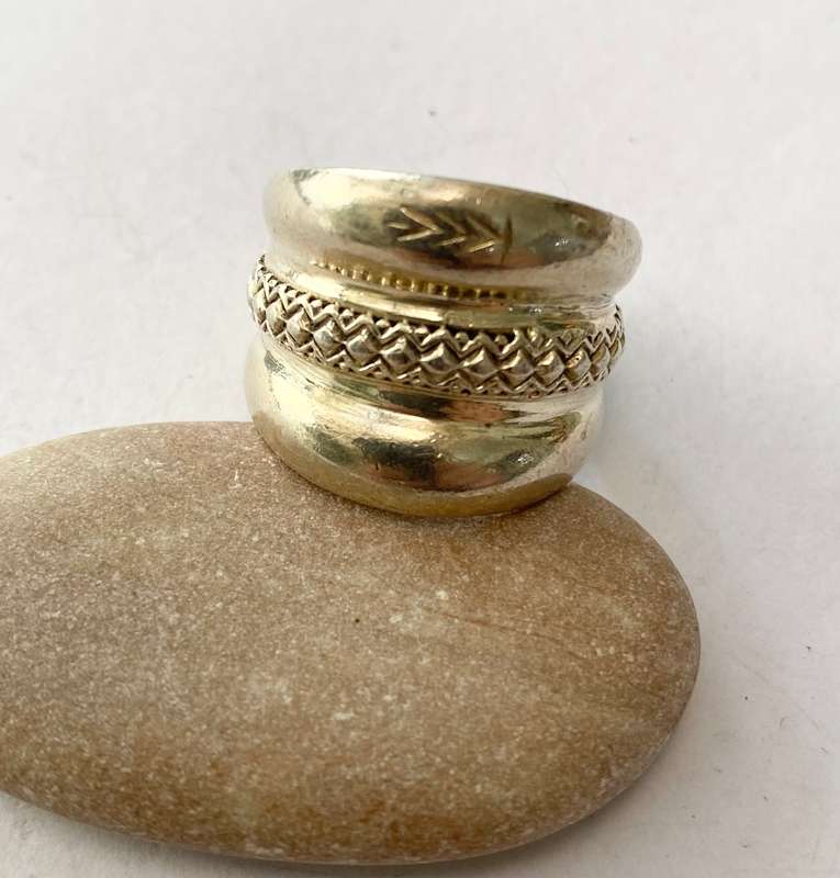Ring - 925 Silver Wide Band With Centre Rope Detail. Triple Band Style #ML1408