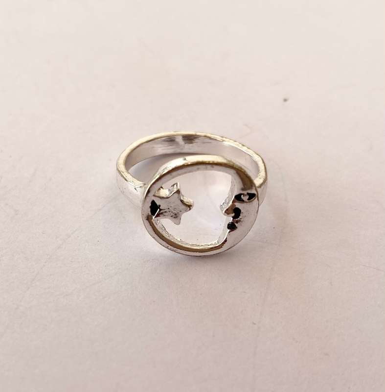 Ring - Band With Moon Circle and Star. Silver Colour #ML1417