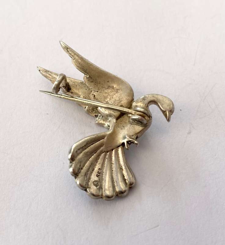 Brooch - Silver Egyptian Goose. Garnet Eye. Clear Crystals Embedded #ML1435
