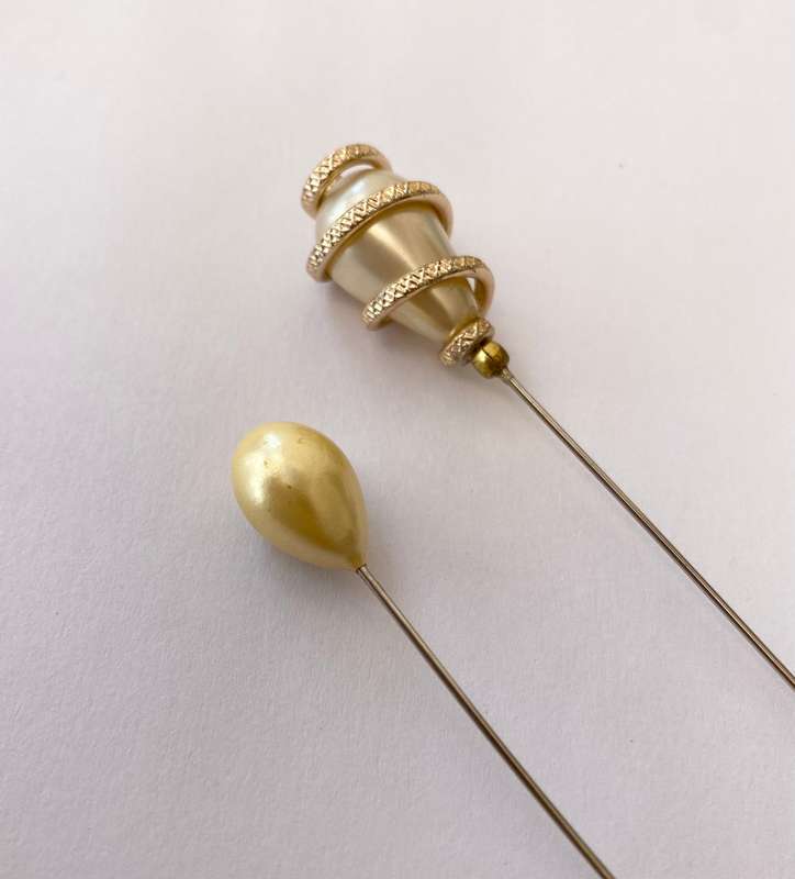 Hat Pins - Set of 2 Vintage Pins With Faux Pearls. One With Brass Snake-like Spiral, one with pla...