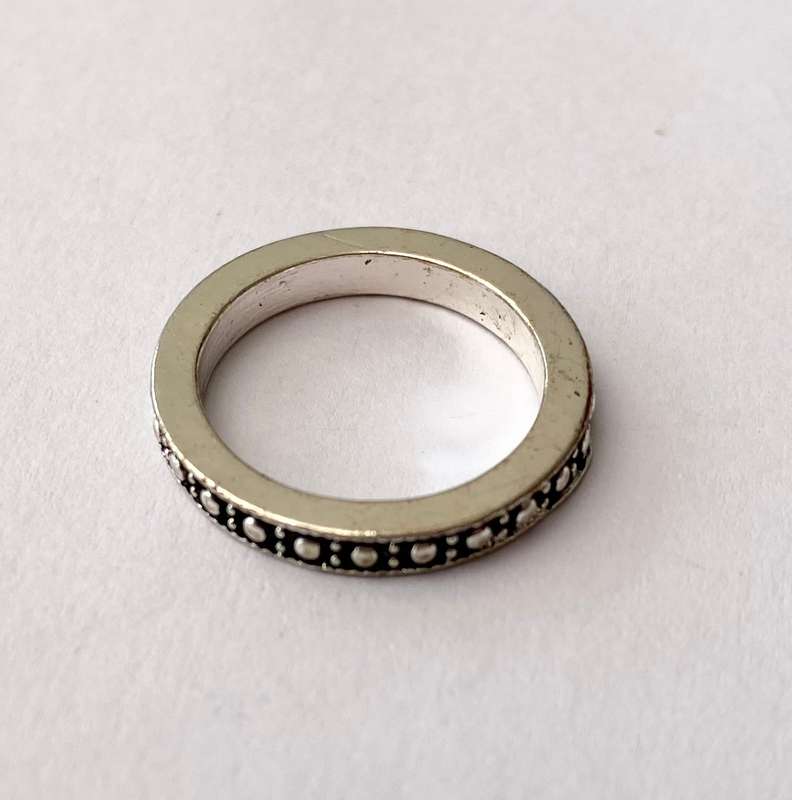 Ring - Silver With Black Enamel Inset and Silver Dots #ML1446