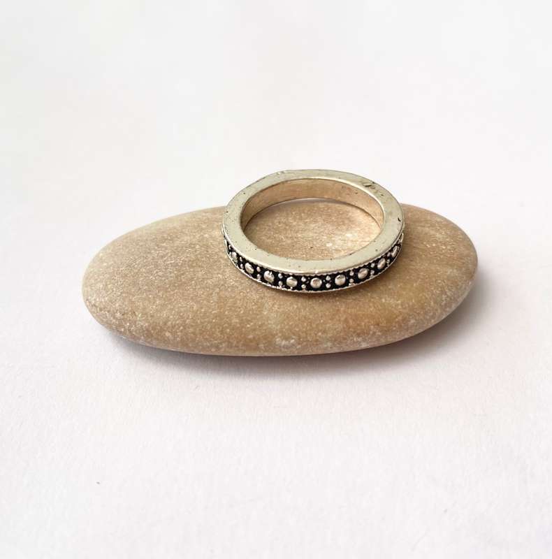 Ring - Silver With Black Enamel Inset and Silver Dots #ML1446
