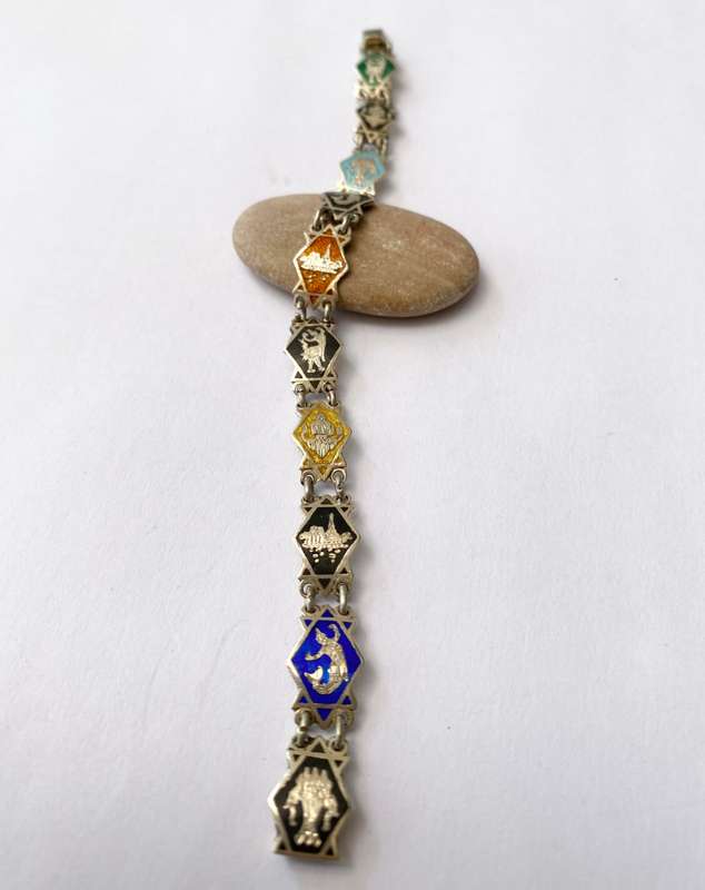 Bracelet - Silver Thai Horoscope, Coloured Enamel Links #ML1451