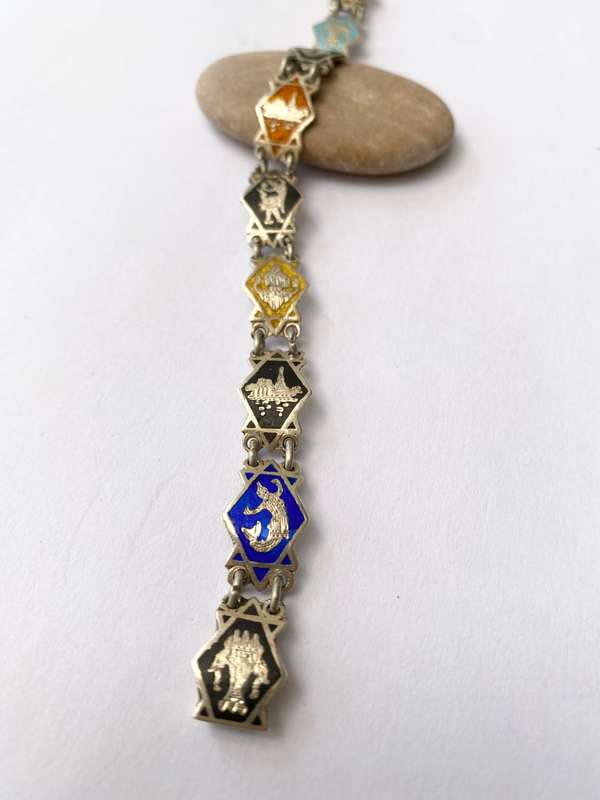 Bracelet - Silver Thai Horoscope, Coloured Enamel Links #ML1451