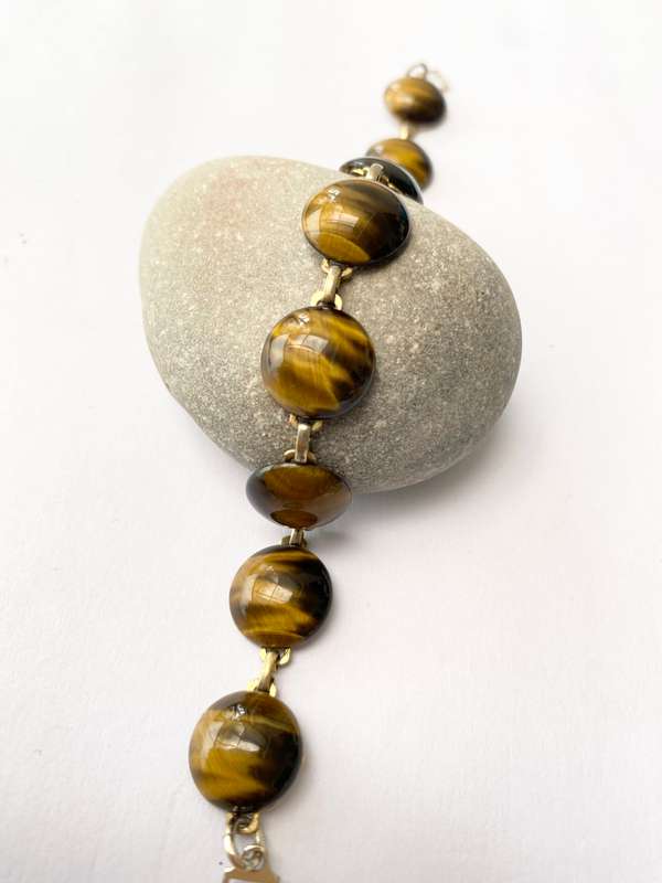 Bracelet - Tigers Eye Stones on Gold Coloured Links #ML1456