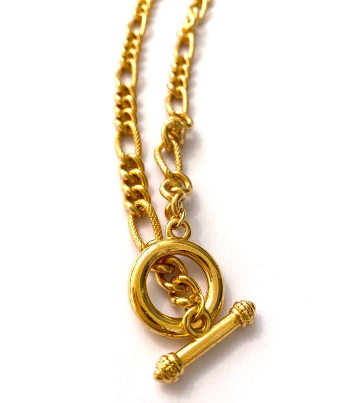 Necklace - Gold Plated Figaro Style Chain With T-Link Clasp #ML1464