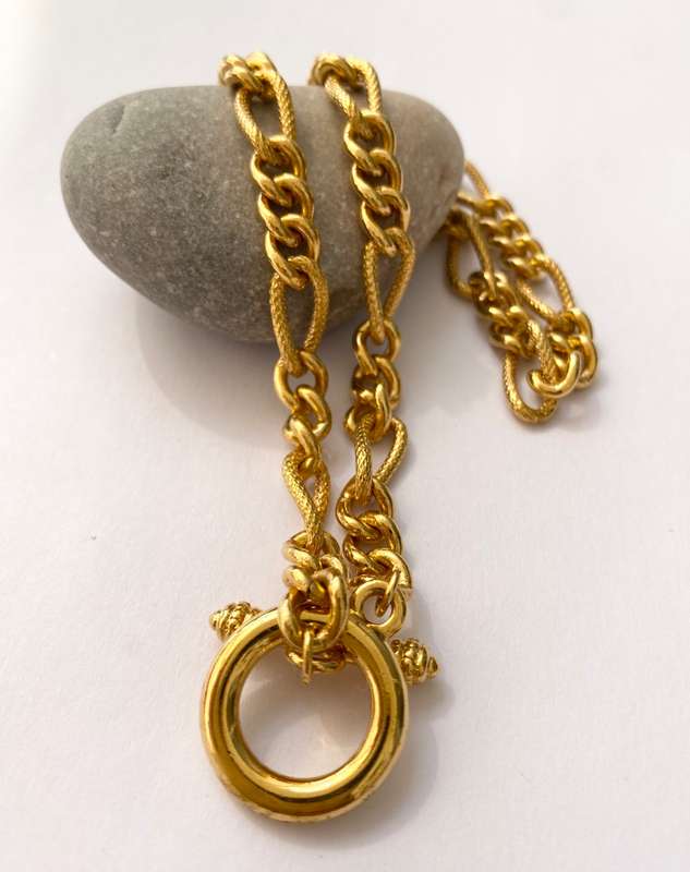 Necklace - Gold Plated Figaro Style Chain With T-Link Clasp #ML1464