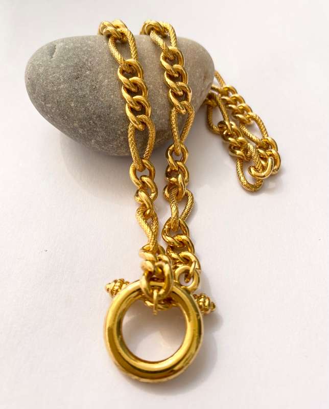 Necklace - Gold Plated Figaro Style Chain With T-Link Clasp #ML1464